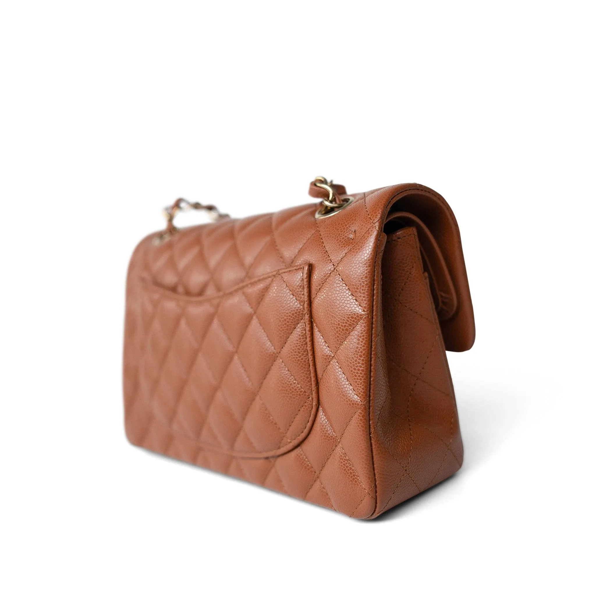 23A Light Brown Caviar Quilted Classic Flap Small Light Gold Hardware