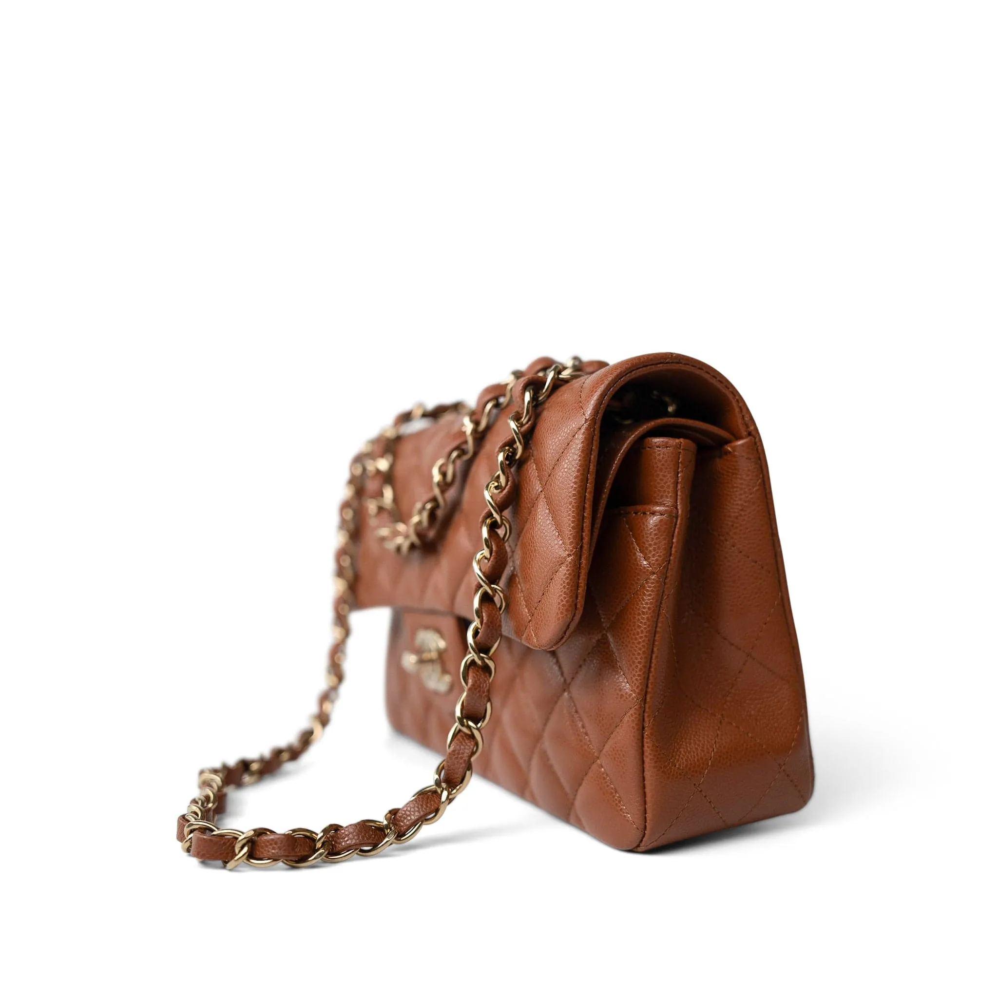 23A Light Brown Caviar Quilted Classic Flap Small Light Gold Hardware