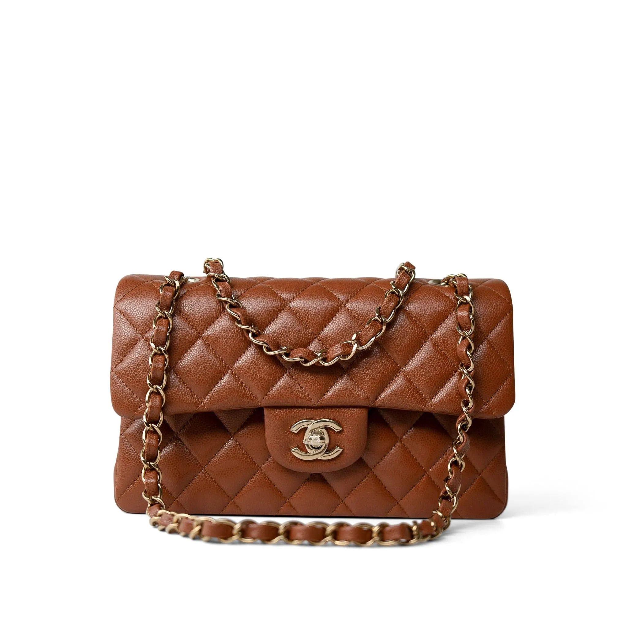 23A Light Brown Caviar Quilted Classic Flap Small Light Gold Hardware