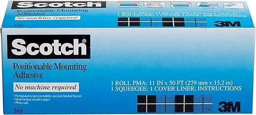 3M 568 Positionable Mounting Adhesive, 11 Inches x 50 Feet