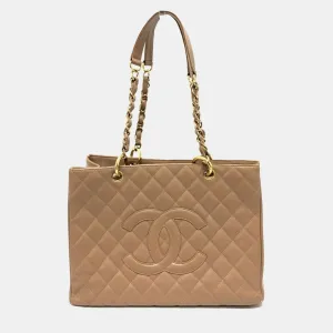 Beige Caviar Leather  GST Tote Bag