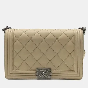 Beige Leather Medium Stitch Boy Bag