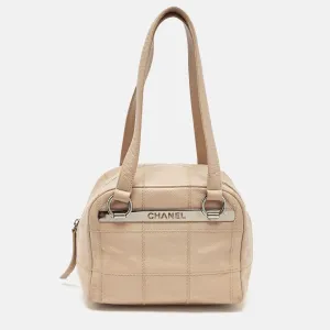 Beige Square Quilt Caviar Leather LAX Bowler Bag
