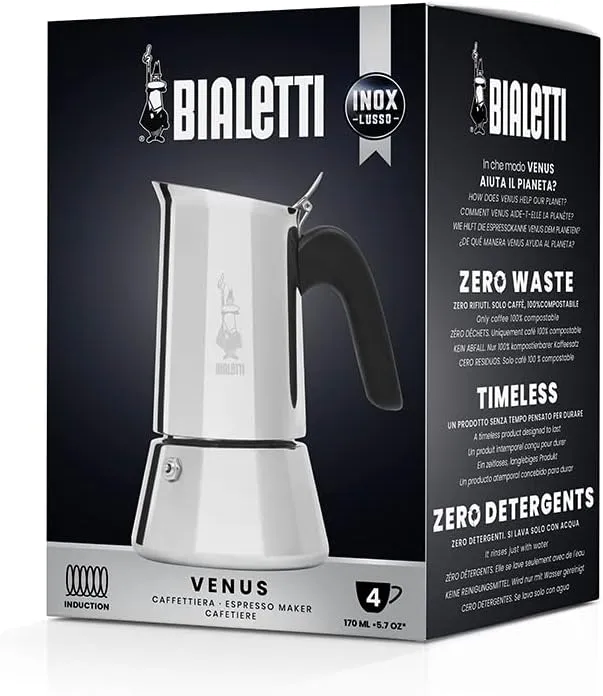 Bialetti 0007254/CN Venus Induction Coffee Maker, 4 Cups, Silver
