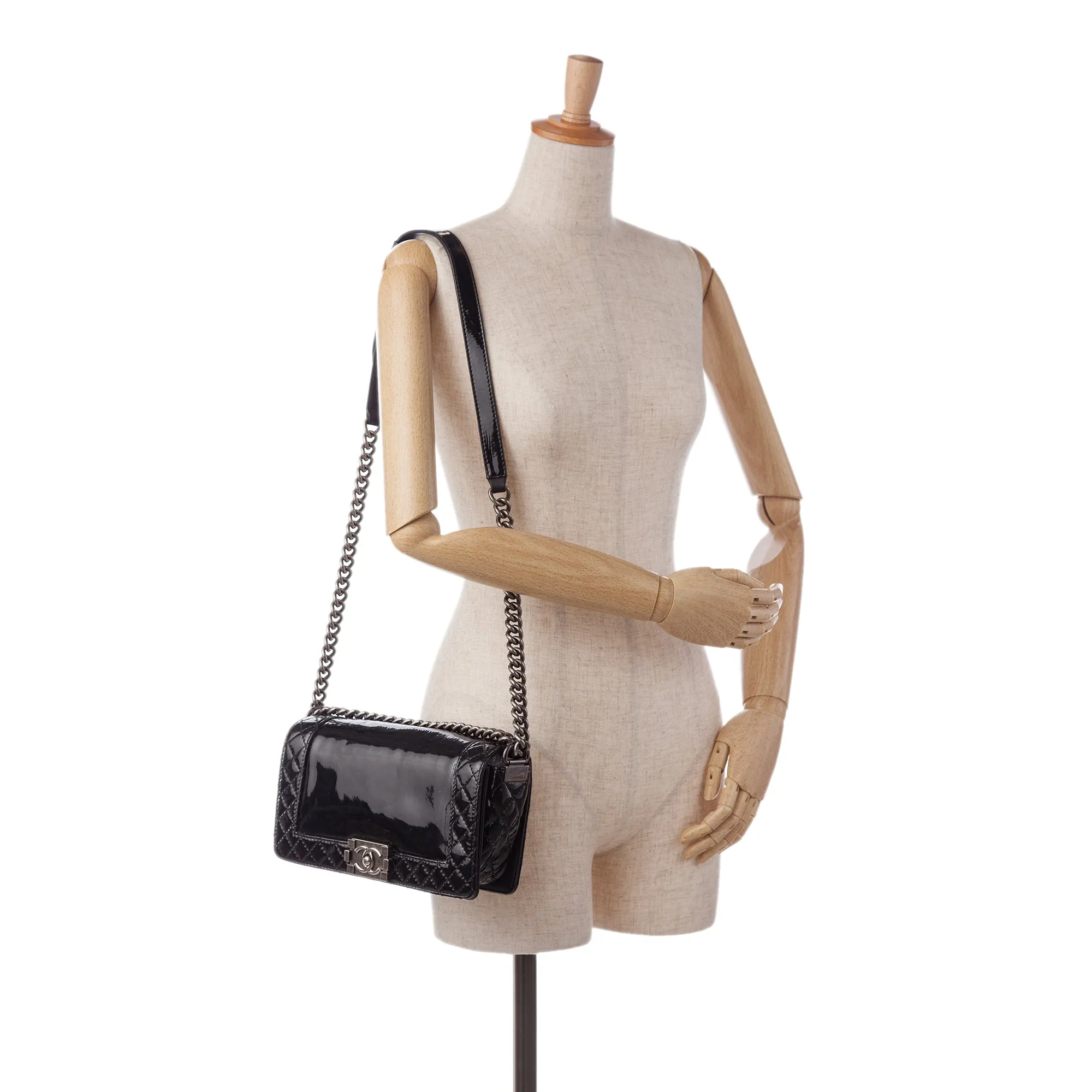Black Chanel Medium Patent Reverso Boy Flap Shoulder Bag