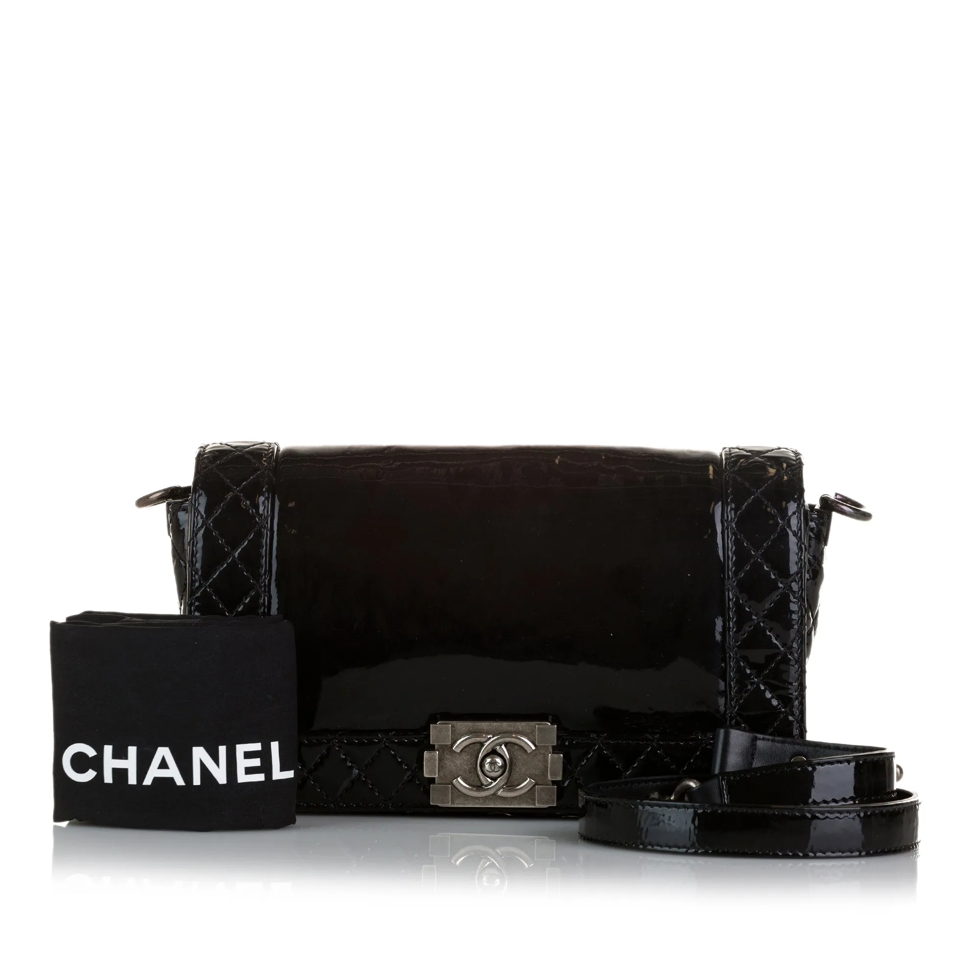 Black Chanel Medium Patent Reverso Boy Flap Shoulder Bag