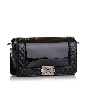 Black Chanel Medium Patent Reverso Boy Flap Shoulder Bag