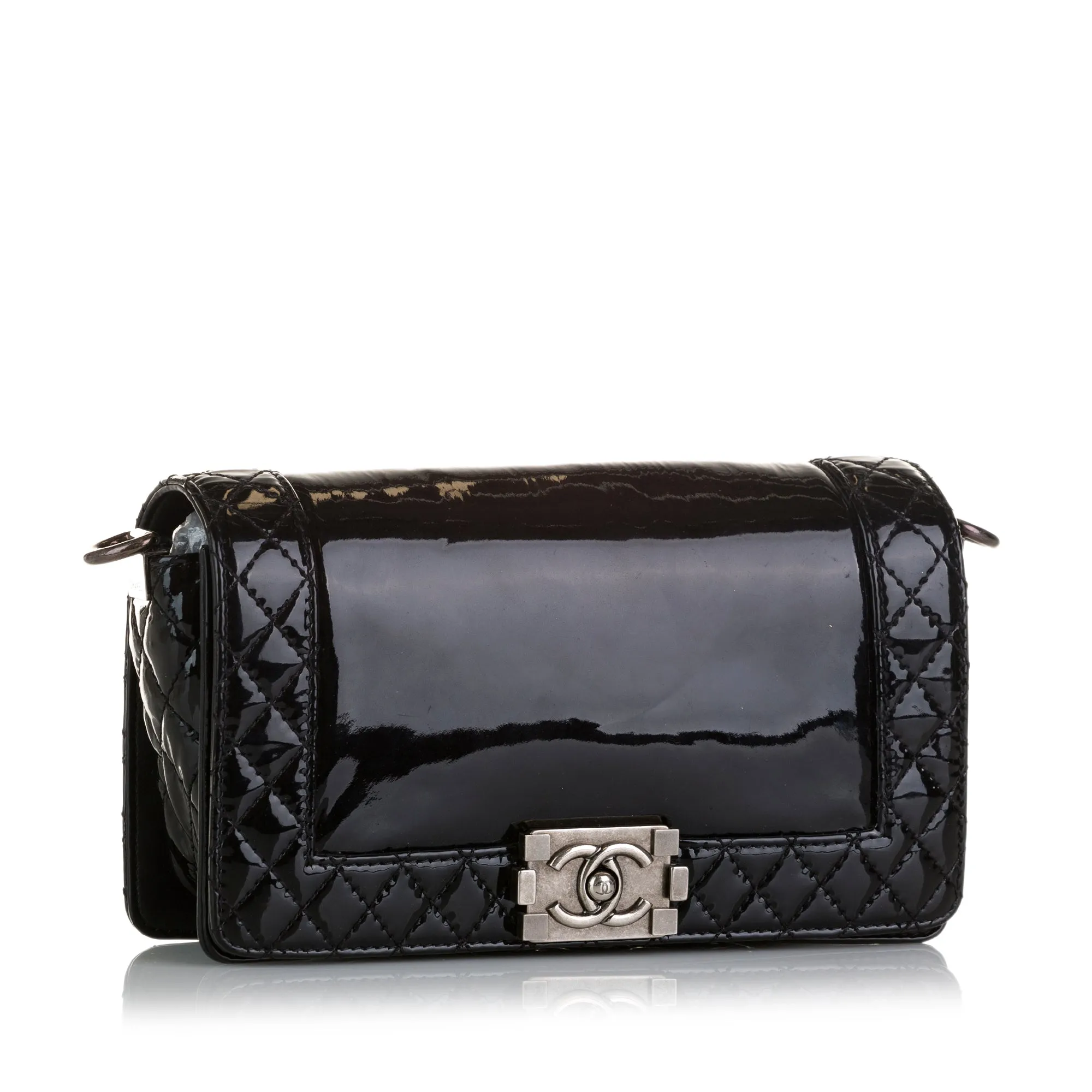 Black Chanel Medium Patent Reverso Boy Flap Shoulder Bag
