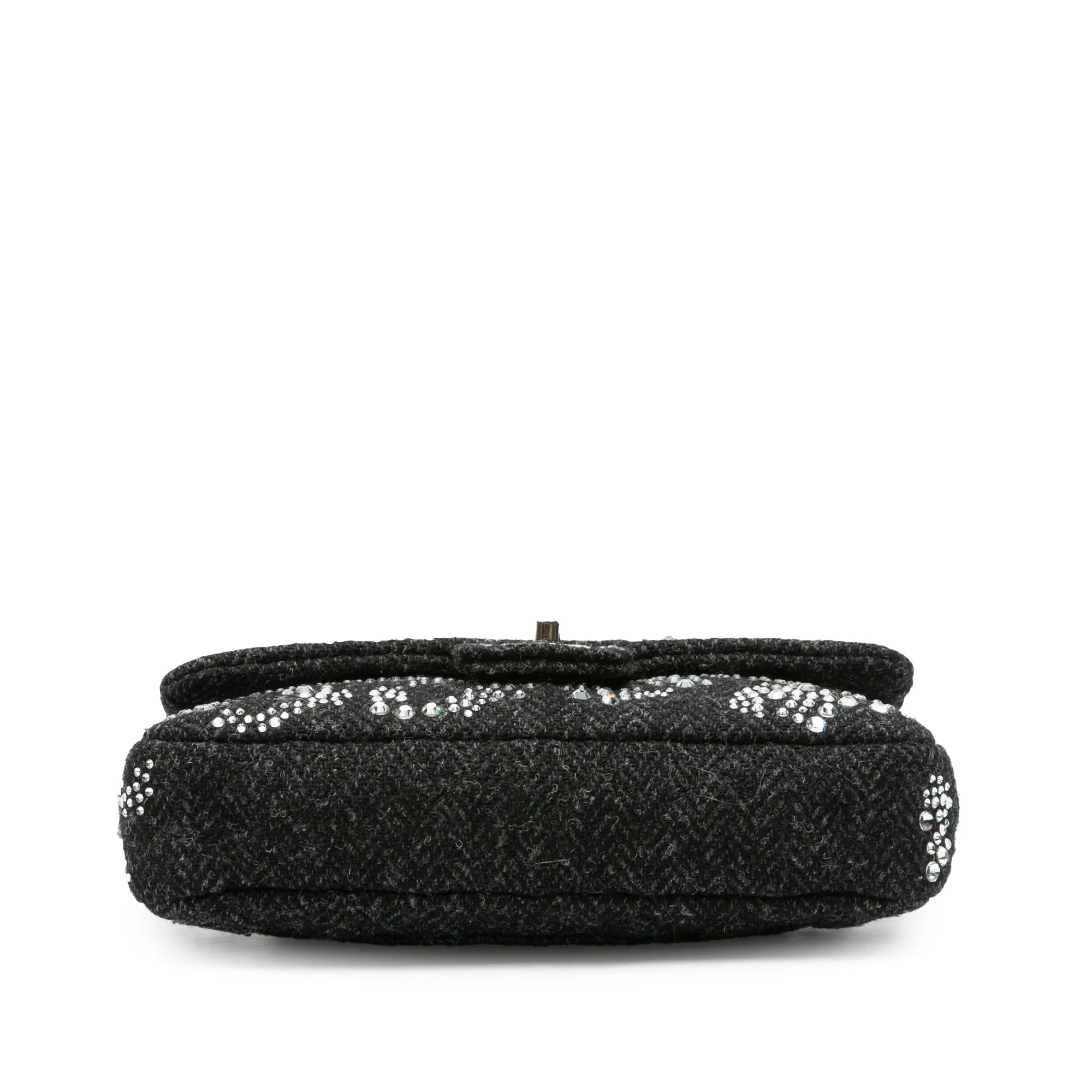 Black Chanel Medium Strass Embellished Tweed Single Flap Shoulder Bag