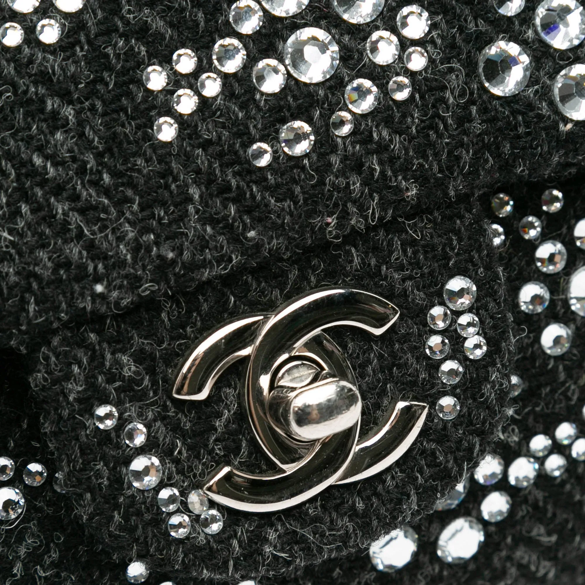 Black Chanel Medium Strass Embellished Tweed Single Flap Shoulder Bag