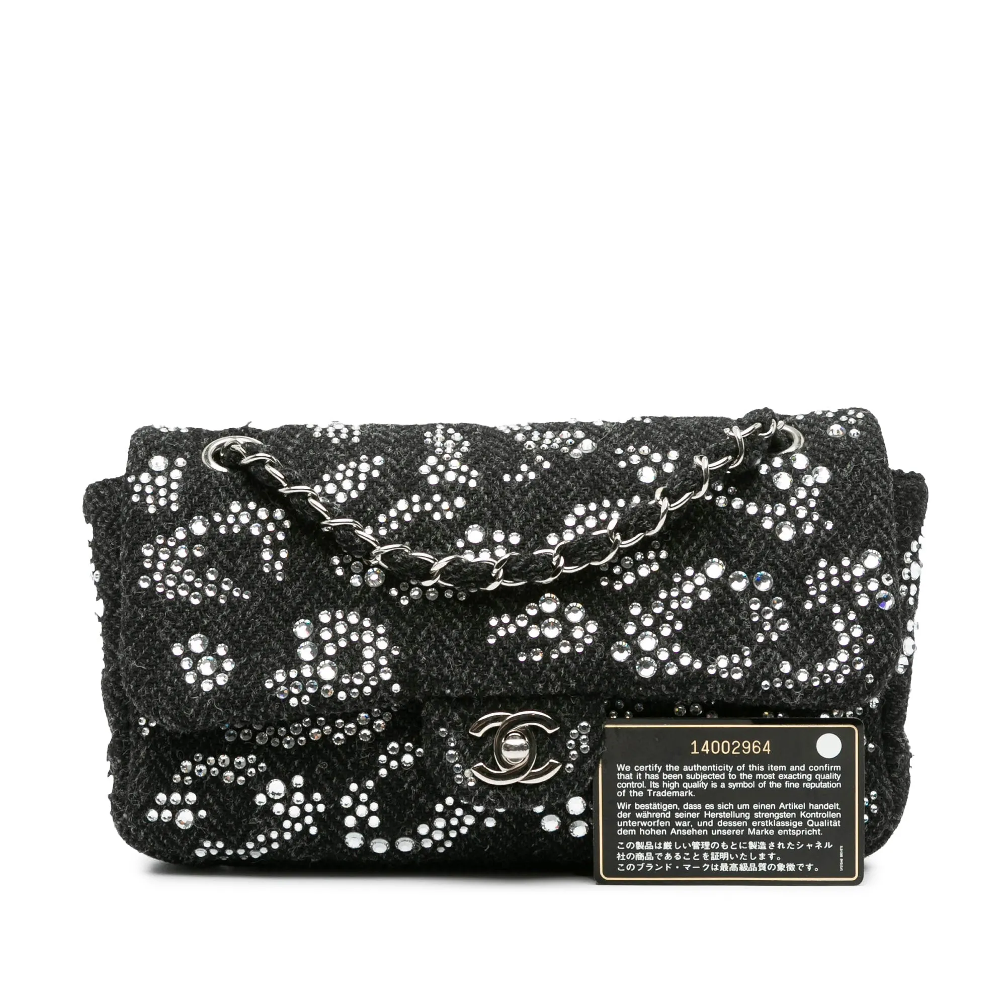 Black Chanel Medium Strass Embellished Tweed Single Flap Shoulder Bag