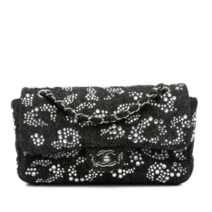 Black Chanel Medium Strass Embellished Tweed Single Flap Shoulder Bag