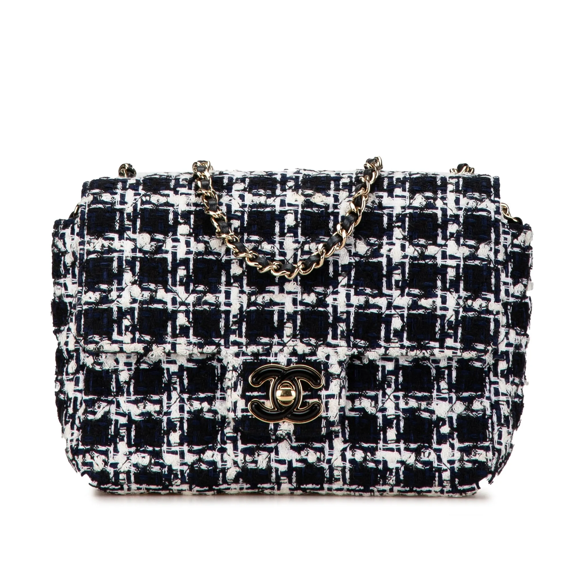 Black Chanel Mini Tweed Resin Heart Flap Crossbody Bag