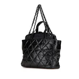Black Chanel Quilted Glazed Calfskin and Tweed Portobello Frame Satchel