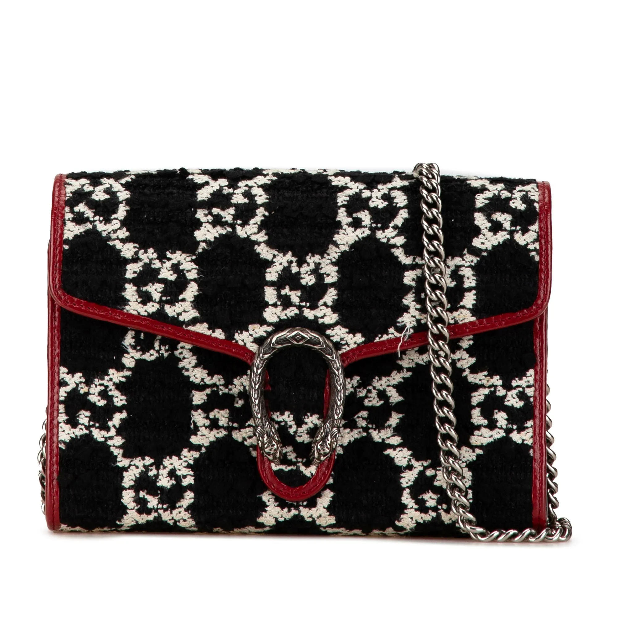 Black Gucci GG Tweed Dionysus Wallet on Chain Crossbody Bag