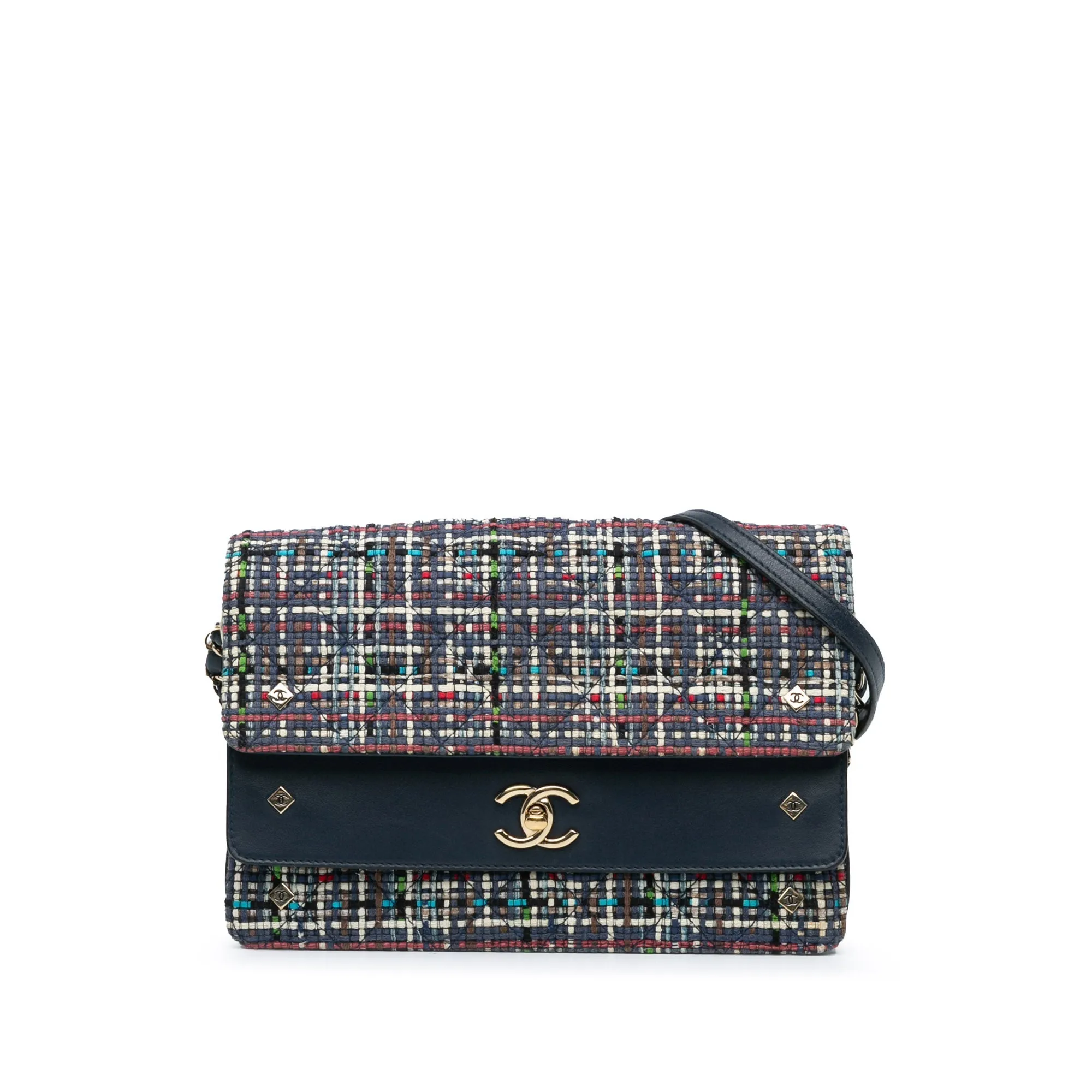 Blue Chanel CC Multicolor Tweed Double Flap Crossbody Bag