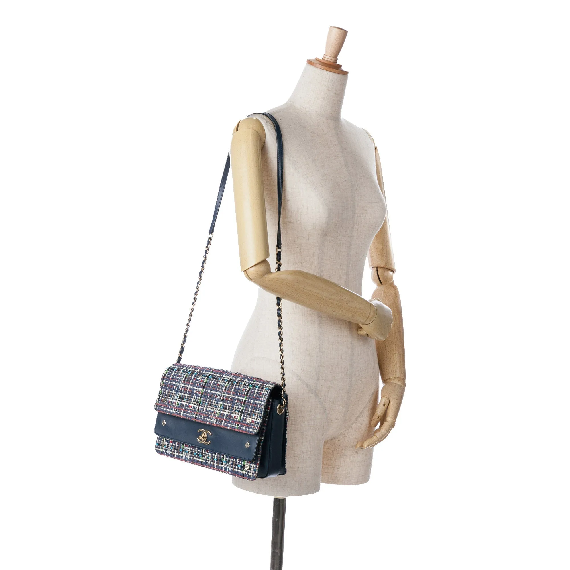 Blue Chanel CC Multicolor Tweed Double Flap Crossbody Bag