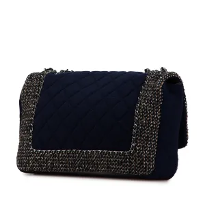 Blue Chanel Jumbo Quilted Jersey and Tweed Chain Flap Shoulder Bag