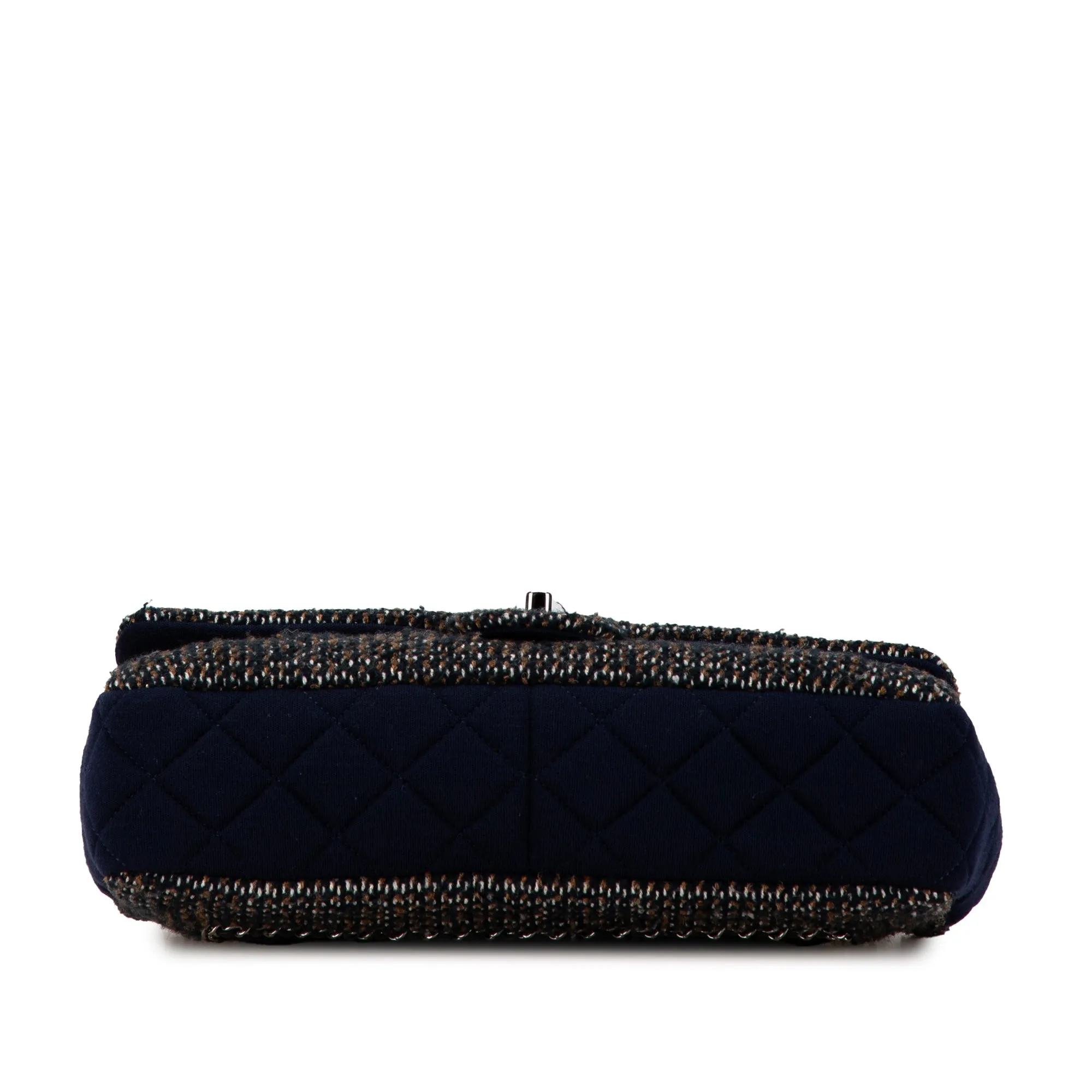 Blue Chanel Jumbo Quilted Jersey and Tweed Chain Flap Shoulder Bag