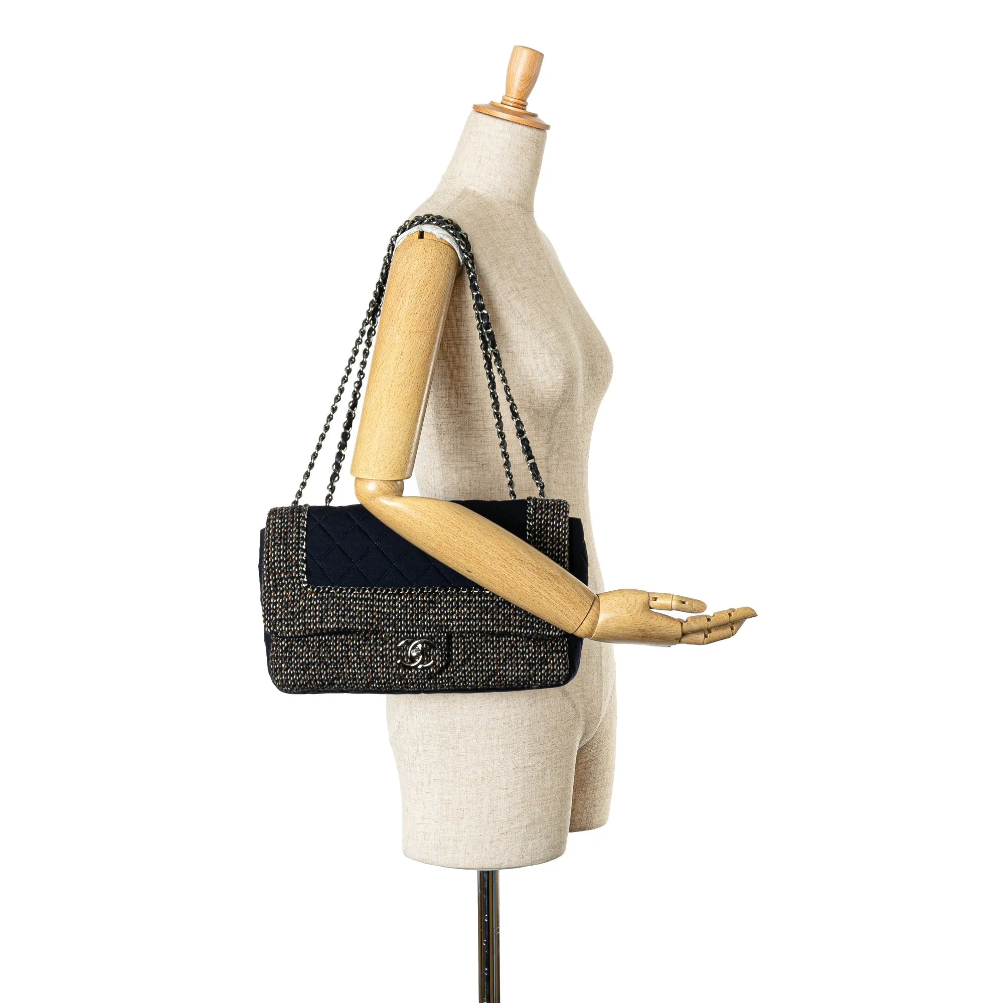 Blue Chanel Jumbo Quilted Jersey and Tweed Chain Flap Shoulder Bag
