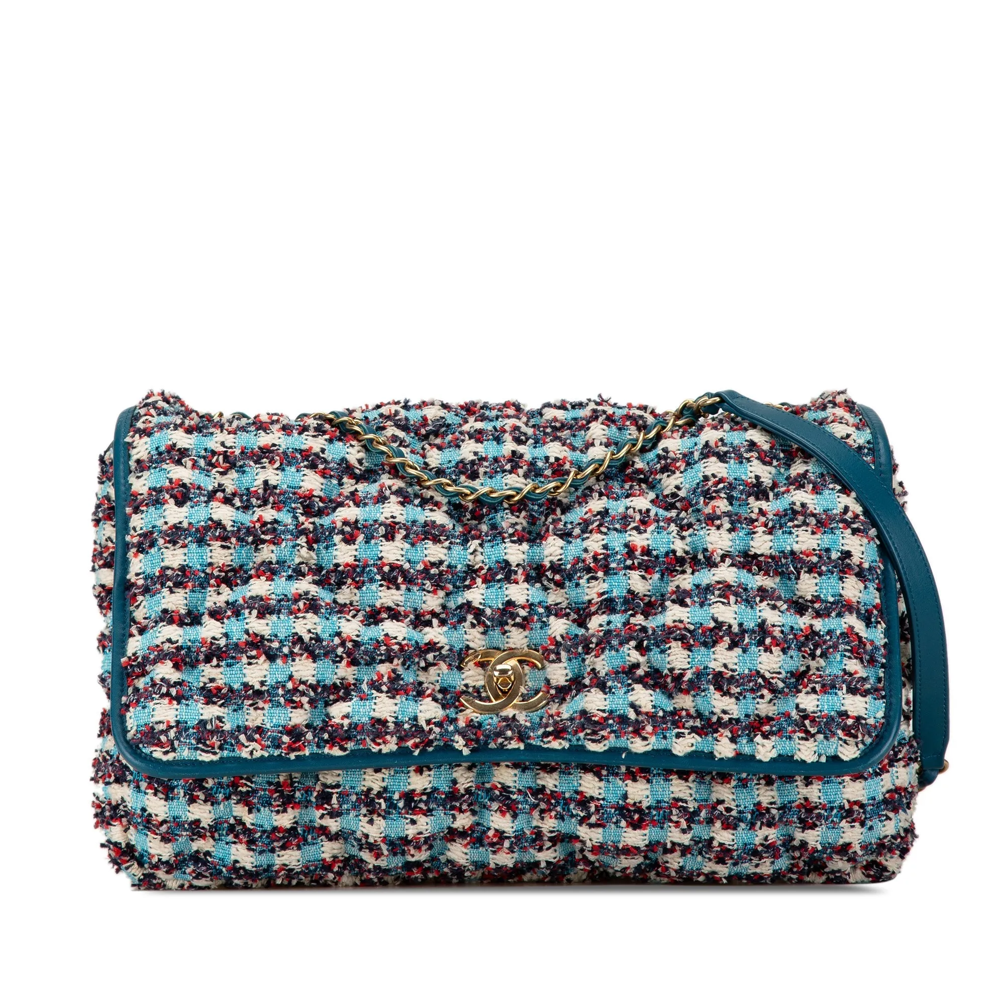 Blue Chanel Maxi Tweed Chesterfield Single Flap Crossbody Bag