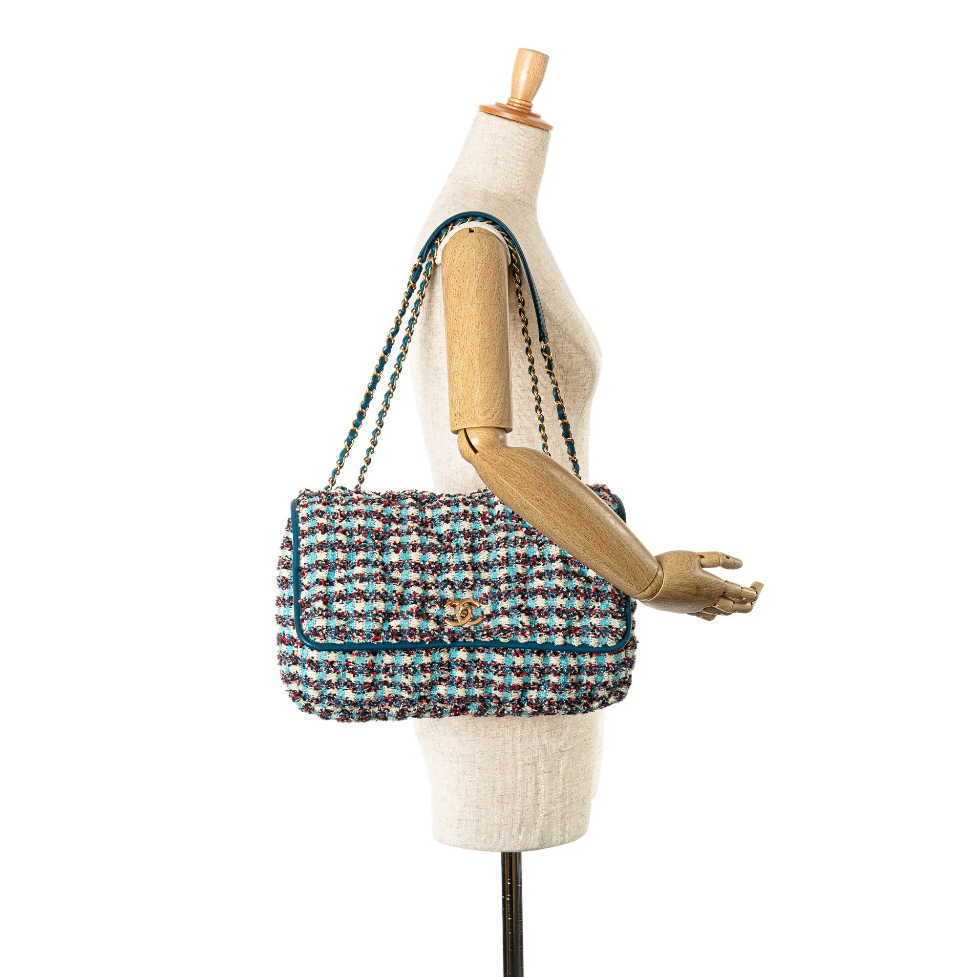 Blue Chanel Maxi Tweed Chesterfield Single Flap Crossbody Bag