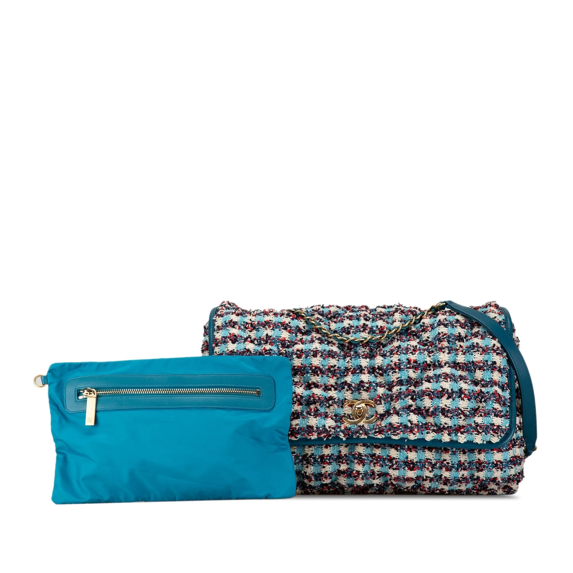 Blue Chanel Maxi Tweed Chesterfield Single Flap Crossbody Bag