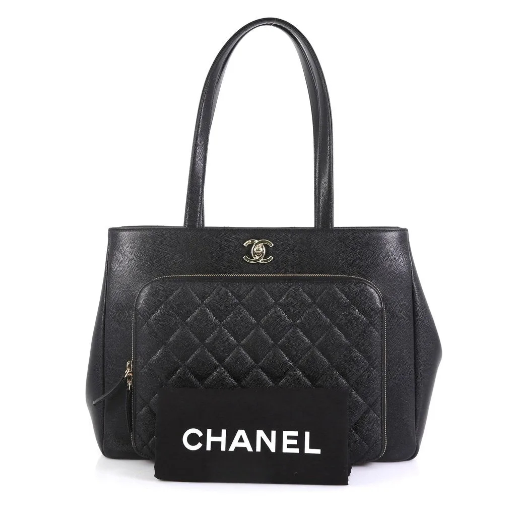 Business Affinity Caviar Leather Large Shopping Tote Bag