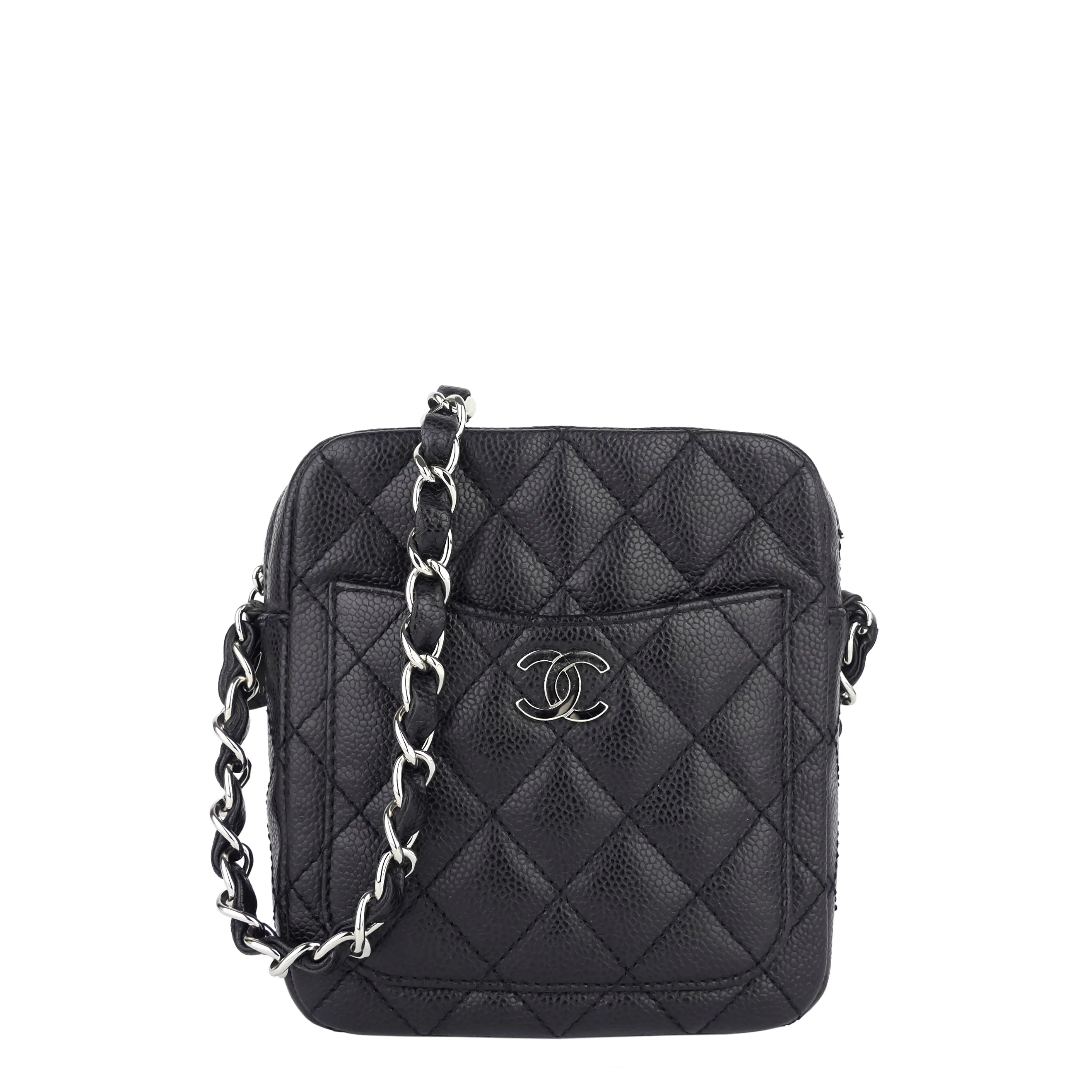 Camera Caviar Leather Crossbody Bag