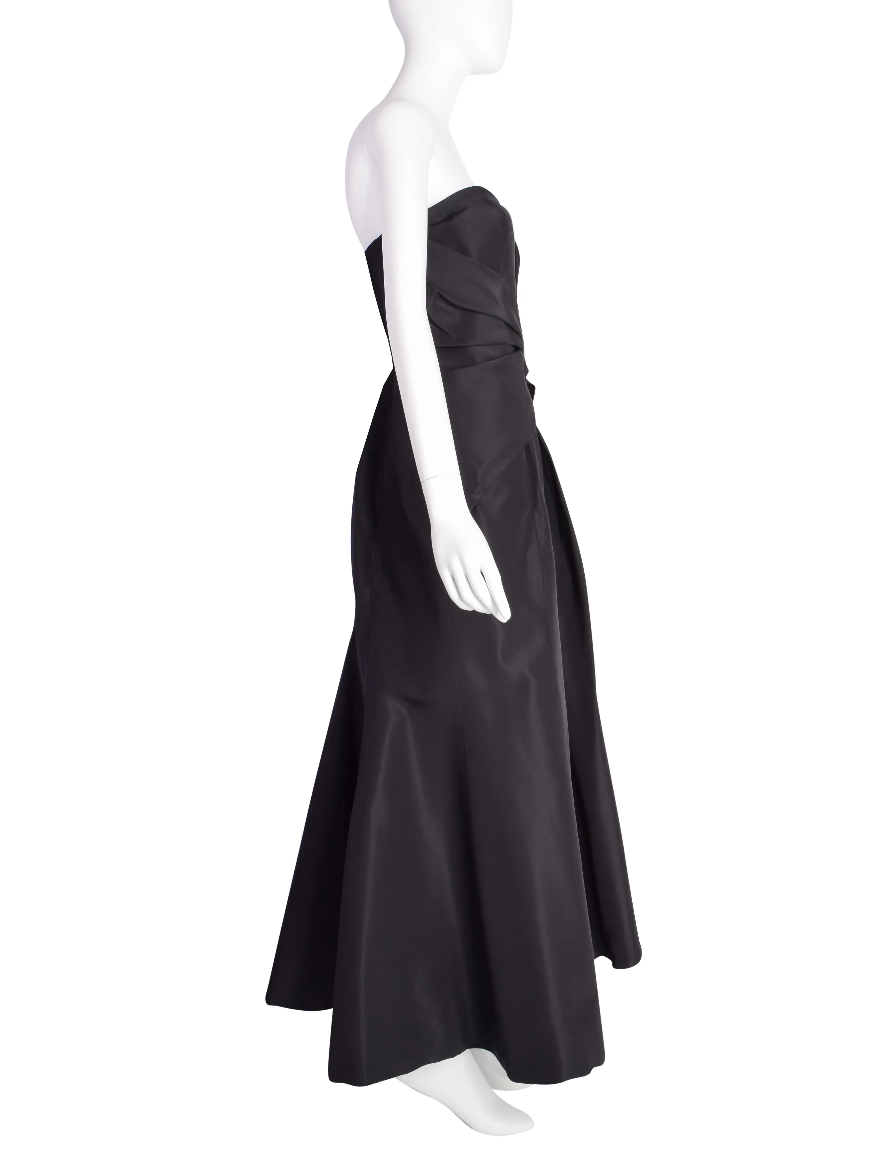Carolina Herrera Vintage Black Silk Faille Gathered Knot Evening Gown