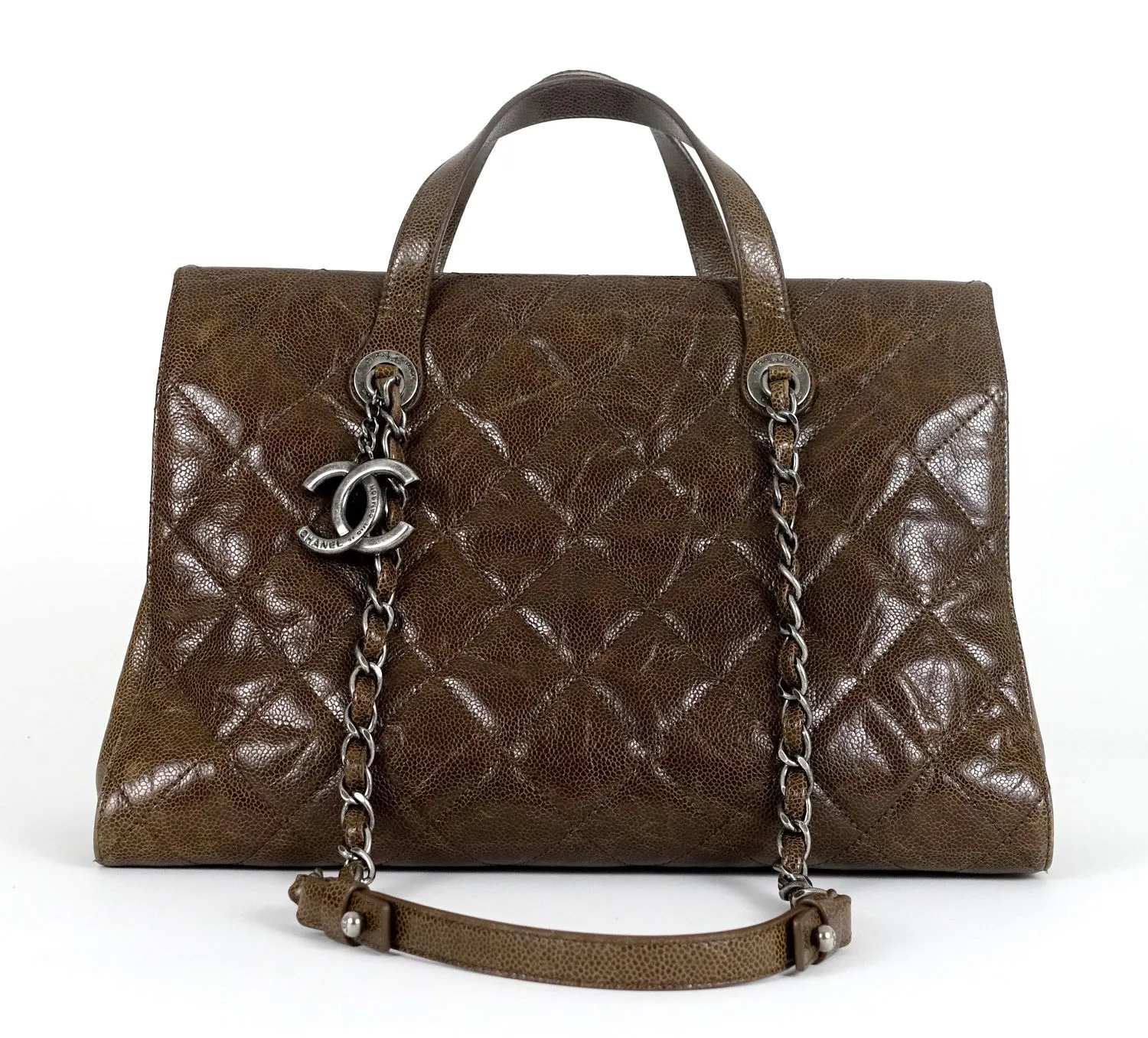 CC Crave Quilted Glazed Caviar Leather Tote Bag