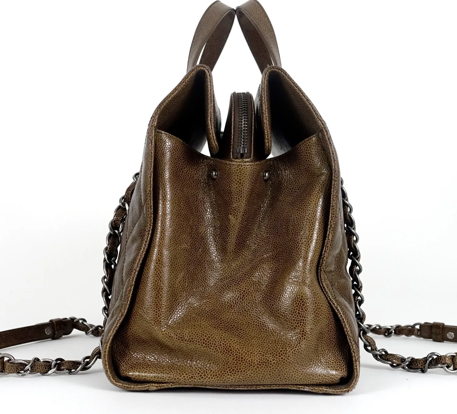 CC Crave Quilted Glazed Caviar Leather Tote Bag