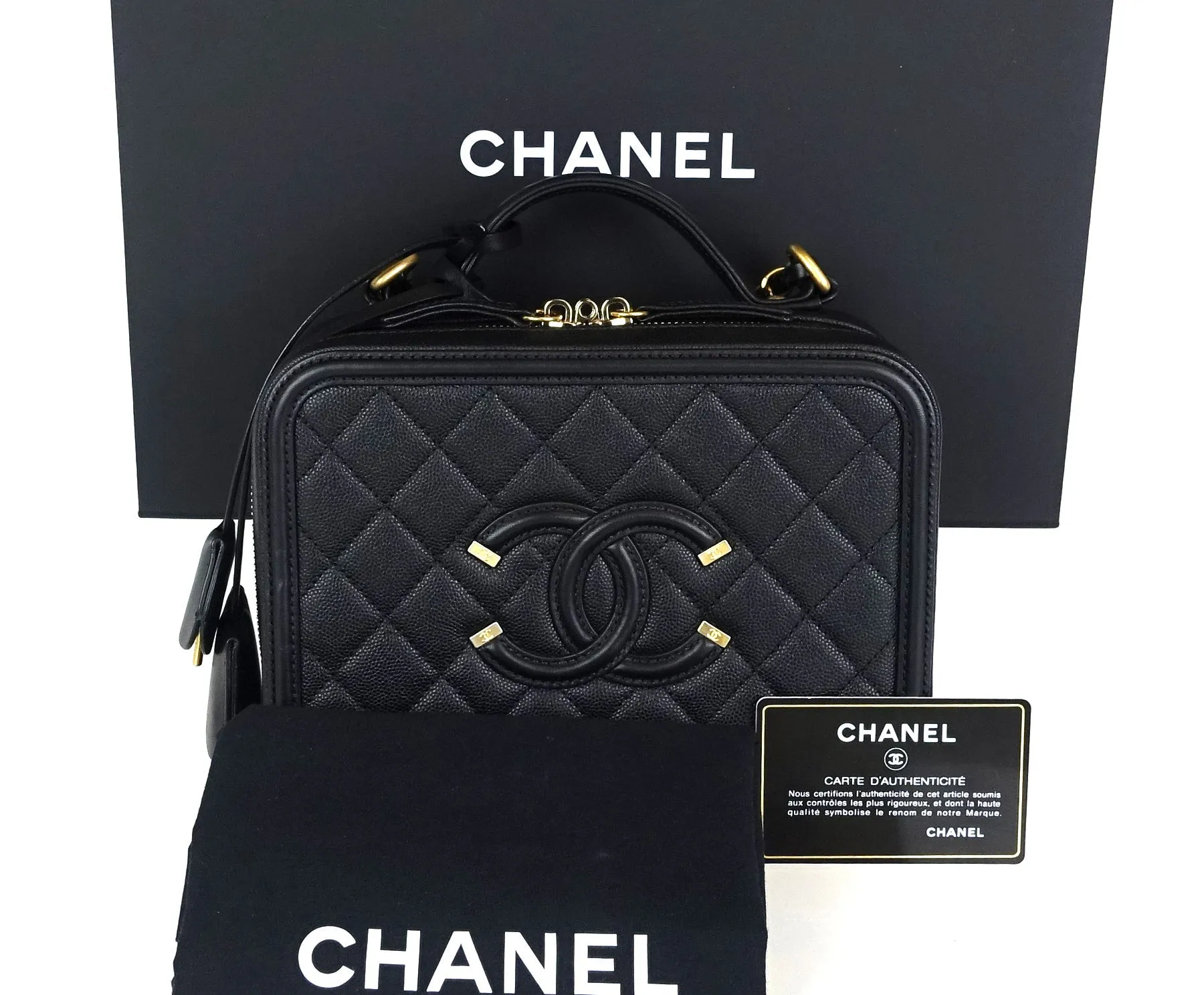 CC Filigree Quilted Caviar Leather Medium Vanity Case