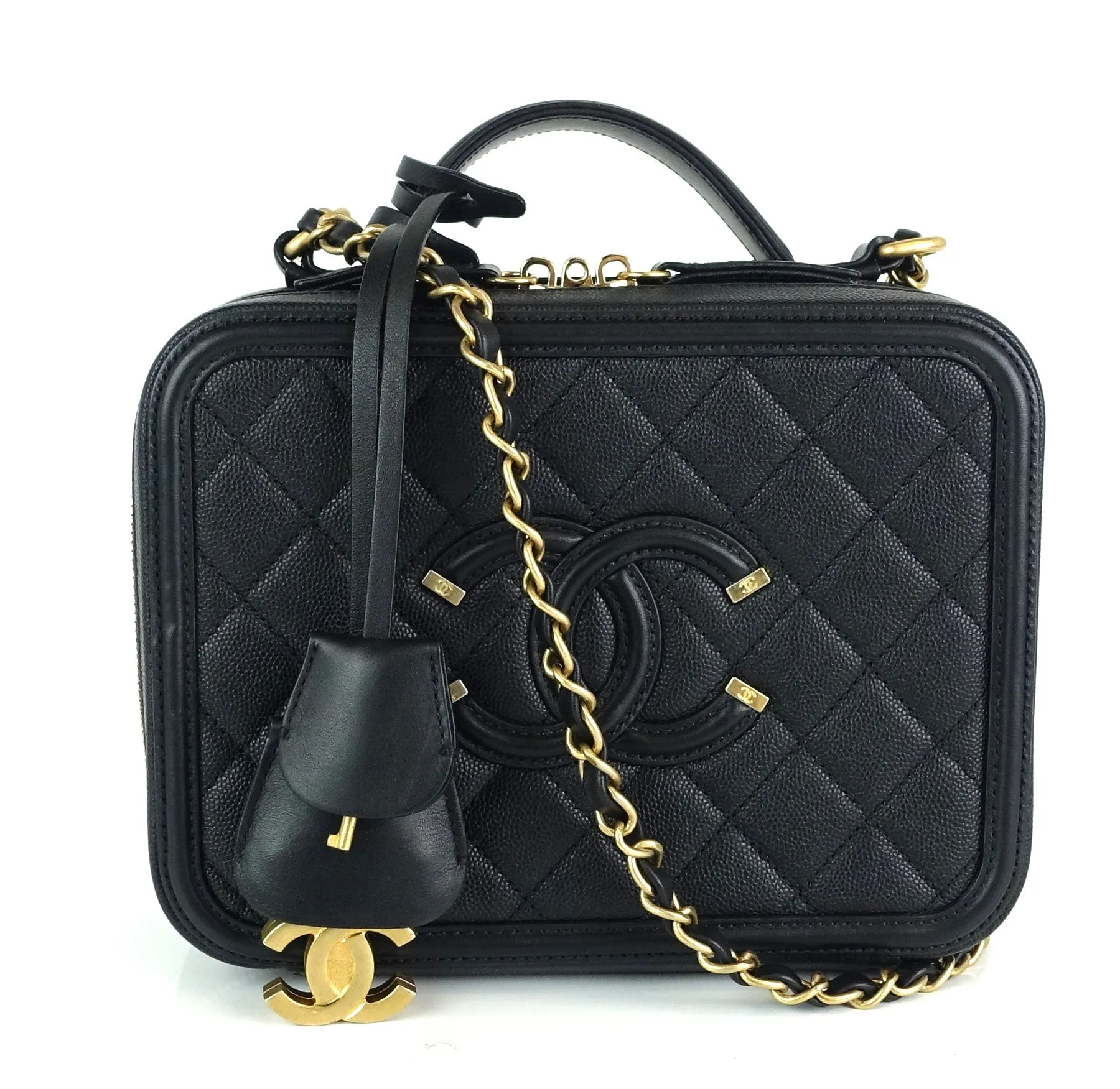 CC Filigree Quilted Caviar Leather Medium Vanity Case