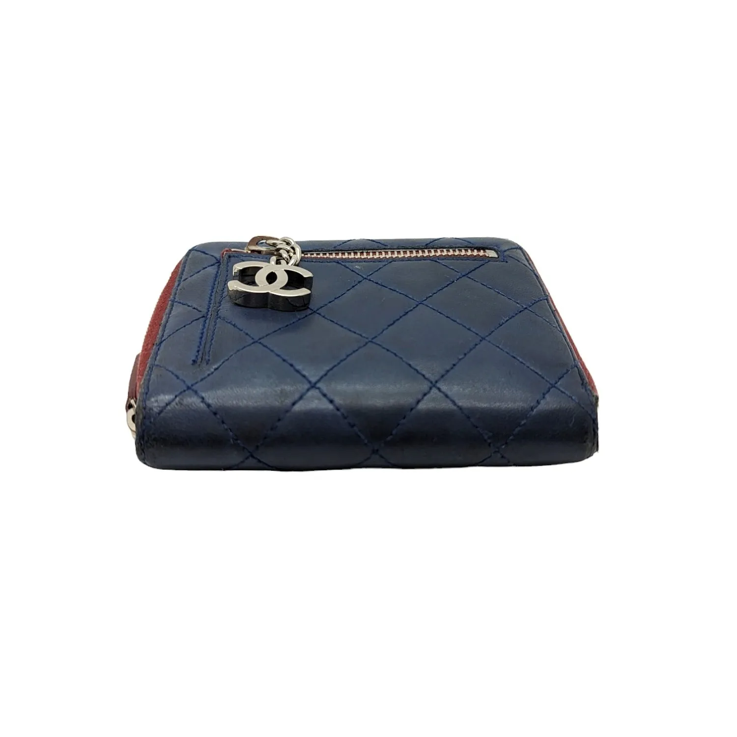 Chanel bags Blue Bicolor Quilted Maroon Trim Compact Zip Around Wallet