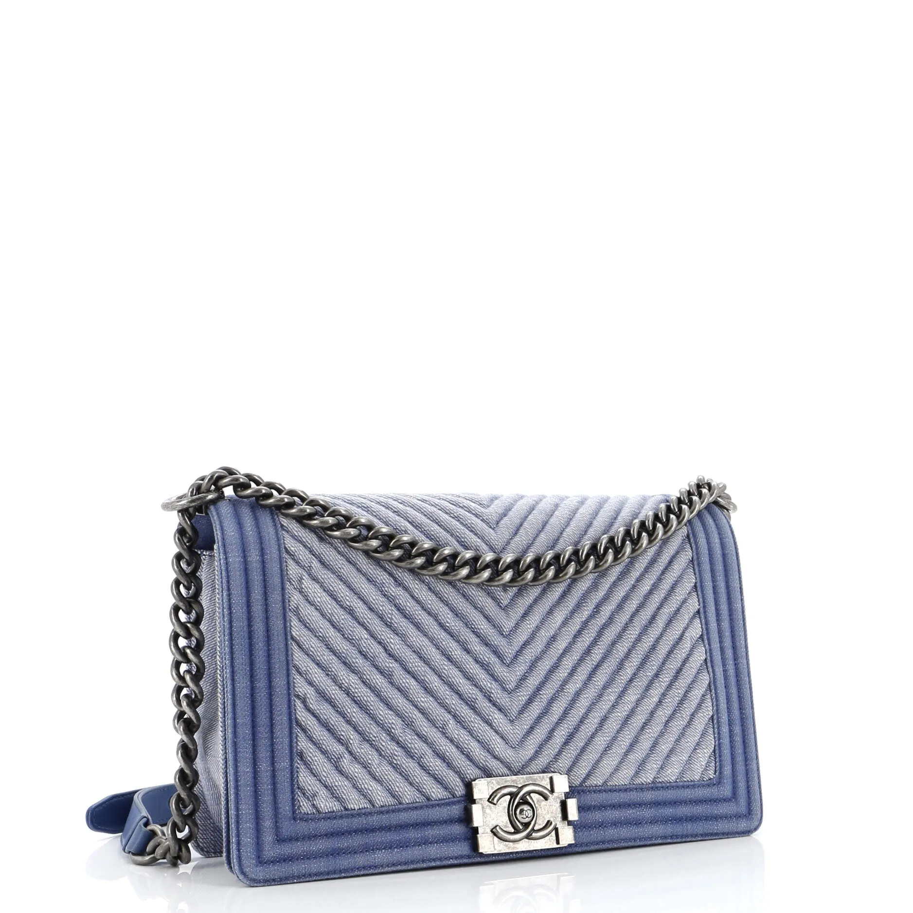Chanel Boy Flap Bag Chevron Denim New