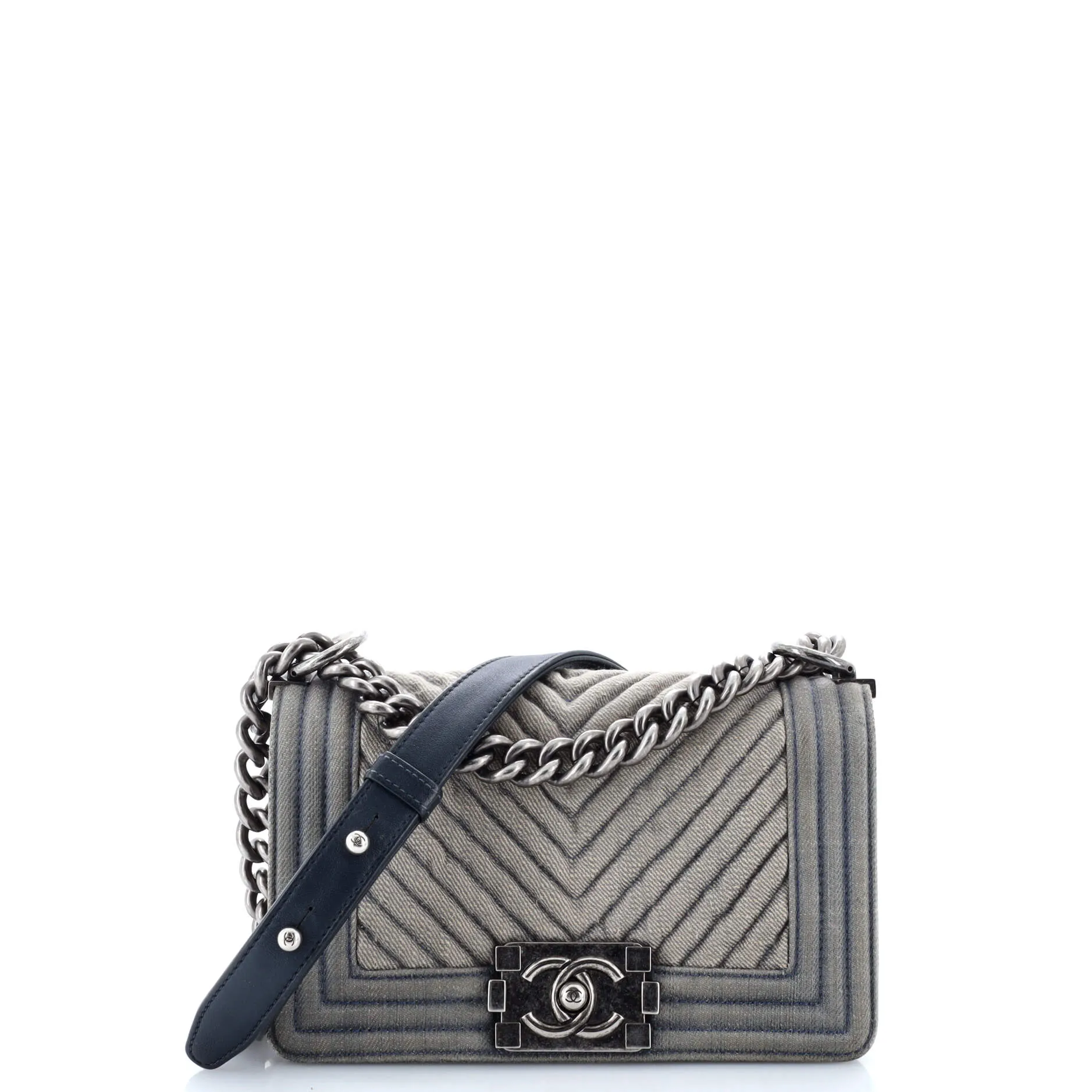 Chanel Boy Flap Bag Chevron Denim Small