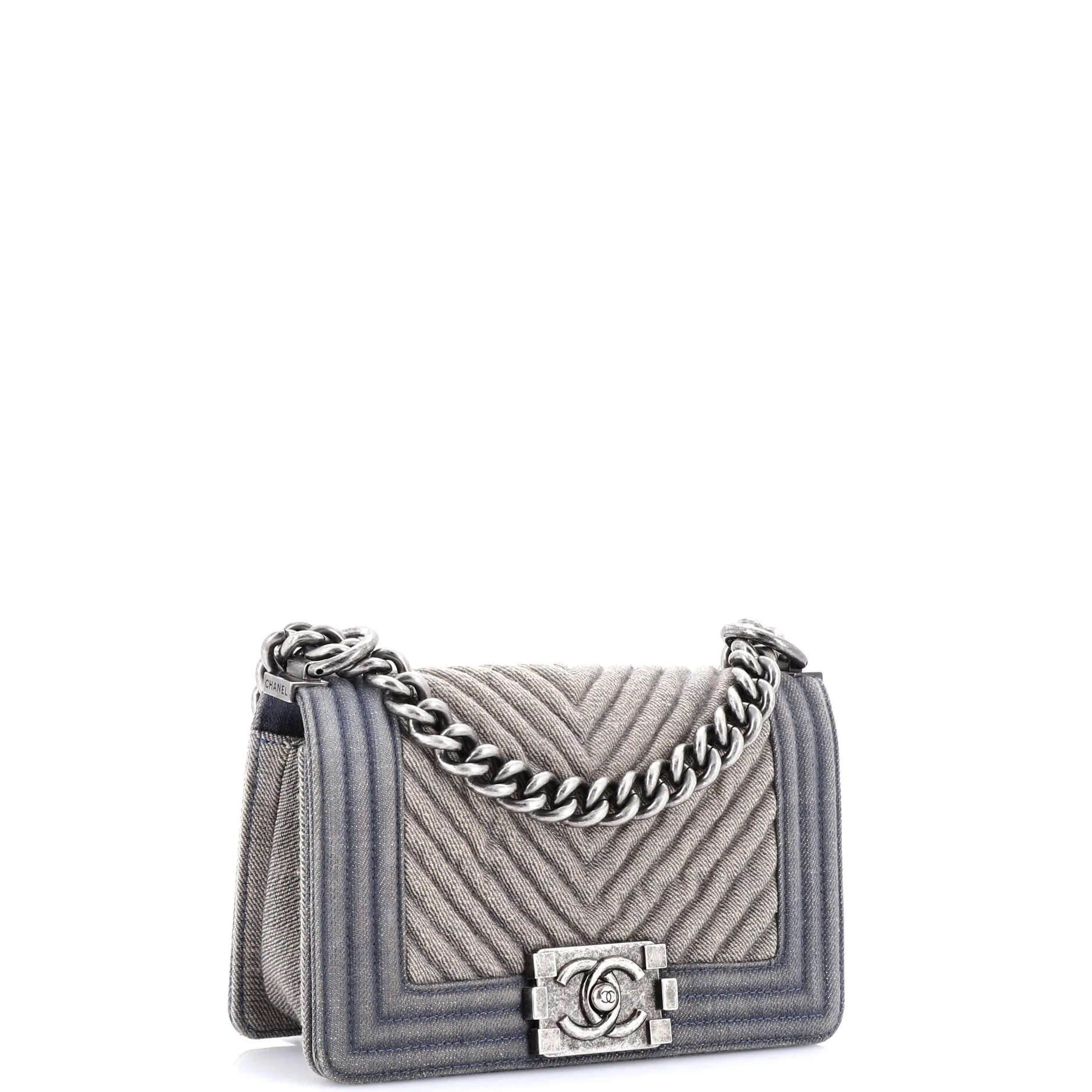Chanel Boy Flap Bag Chevron Denim Small