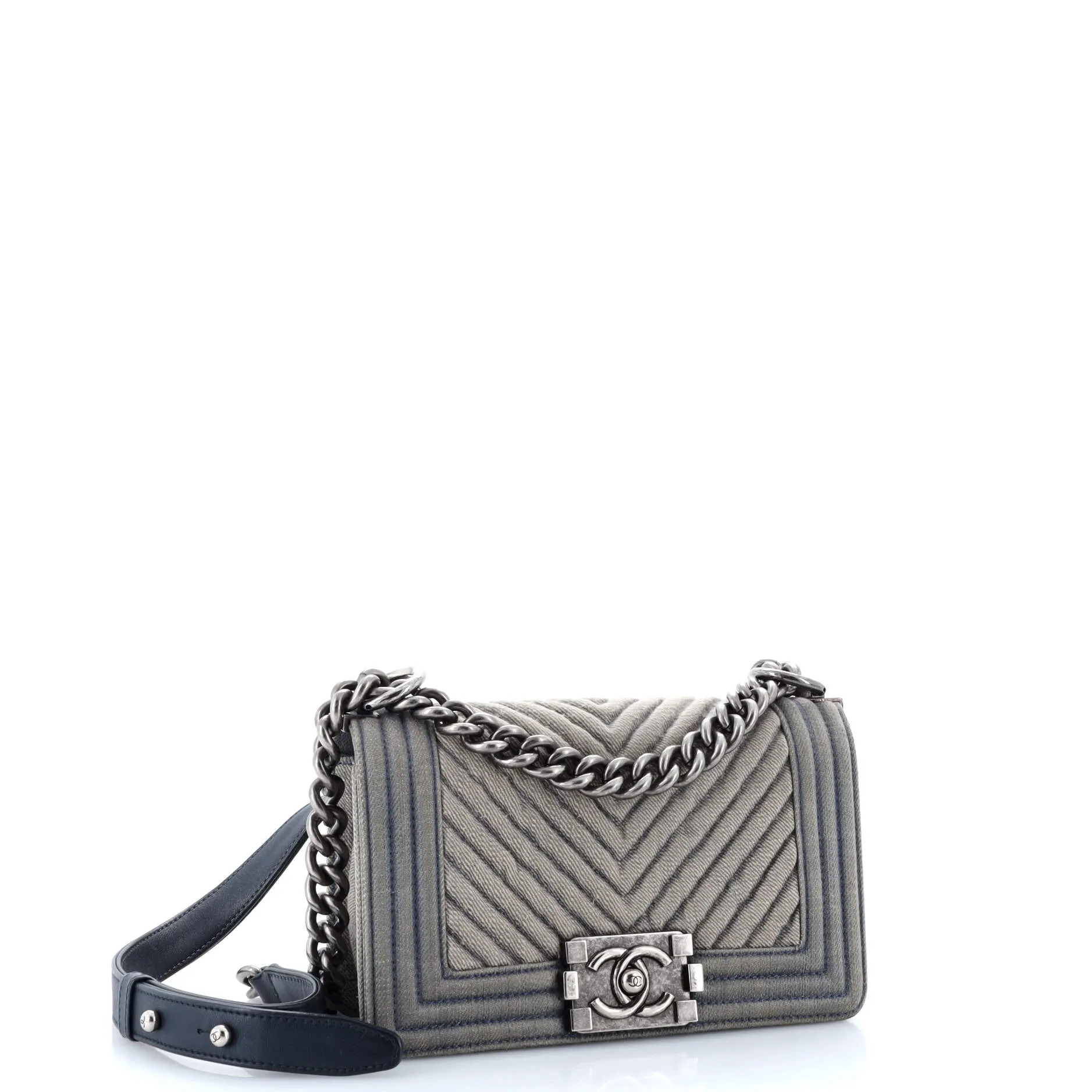 Chanel Boy Flap Bag Chevron Denim Small