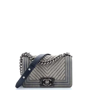 Chanel Boy Flap Bag Chevron Denim Small