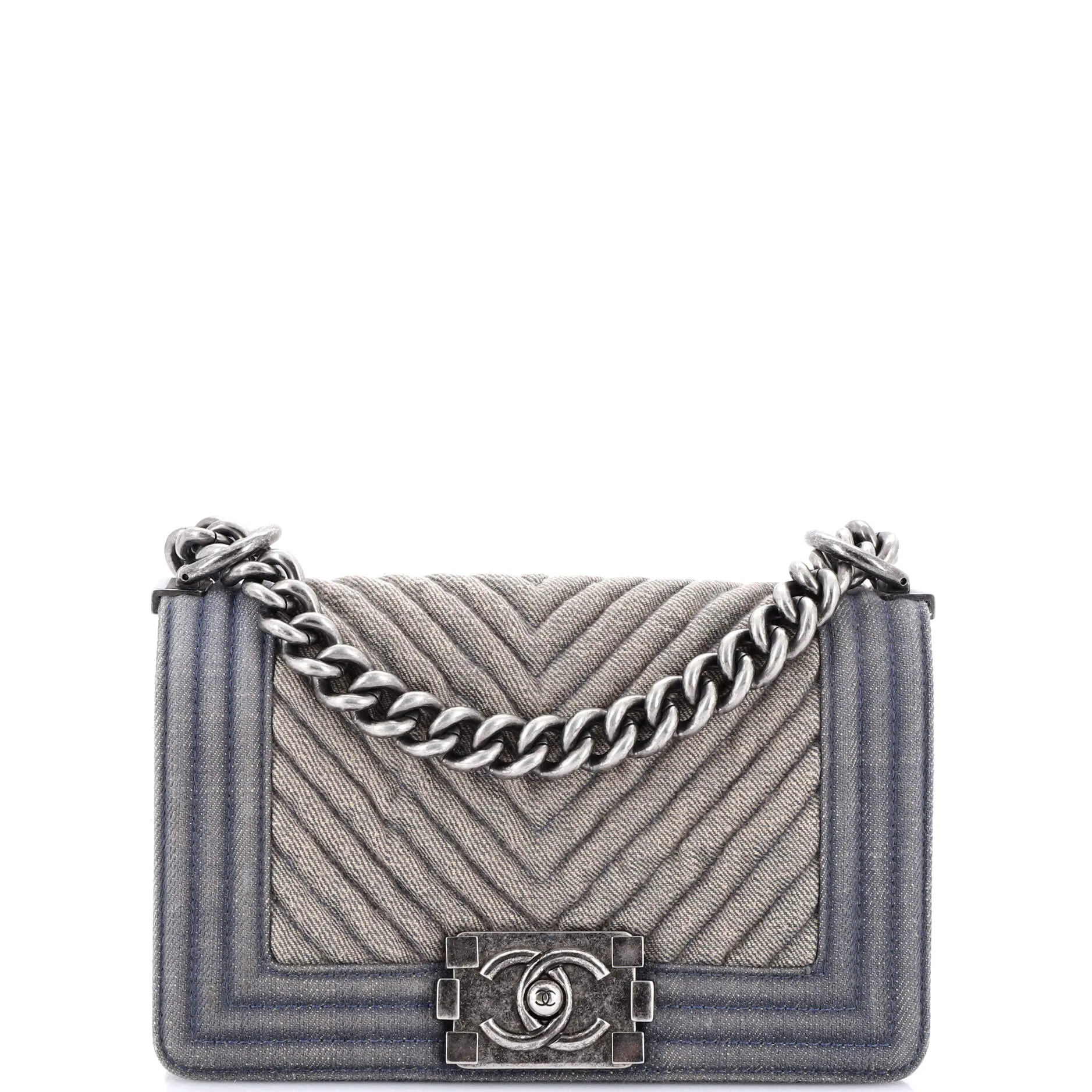 Chanel Boy Flap Bag Chevron Denim Small