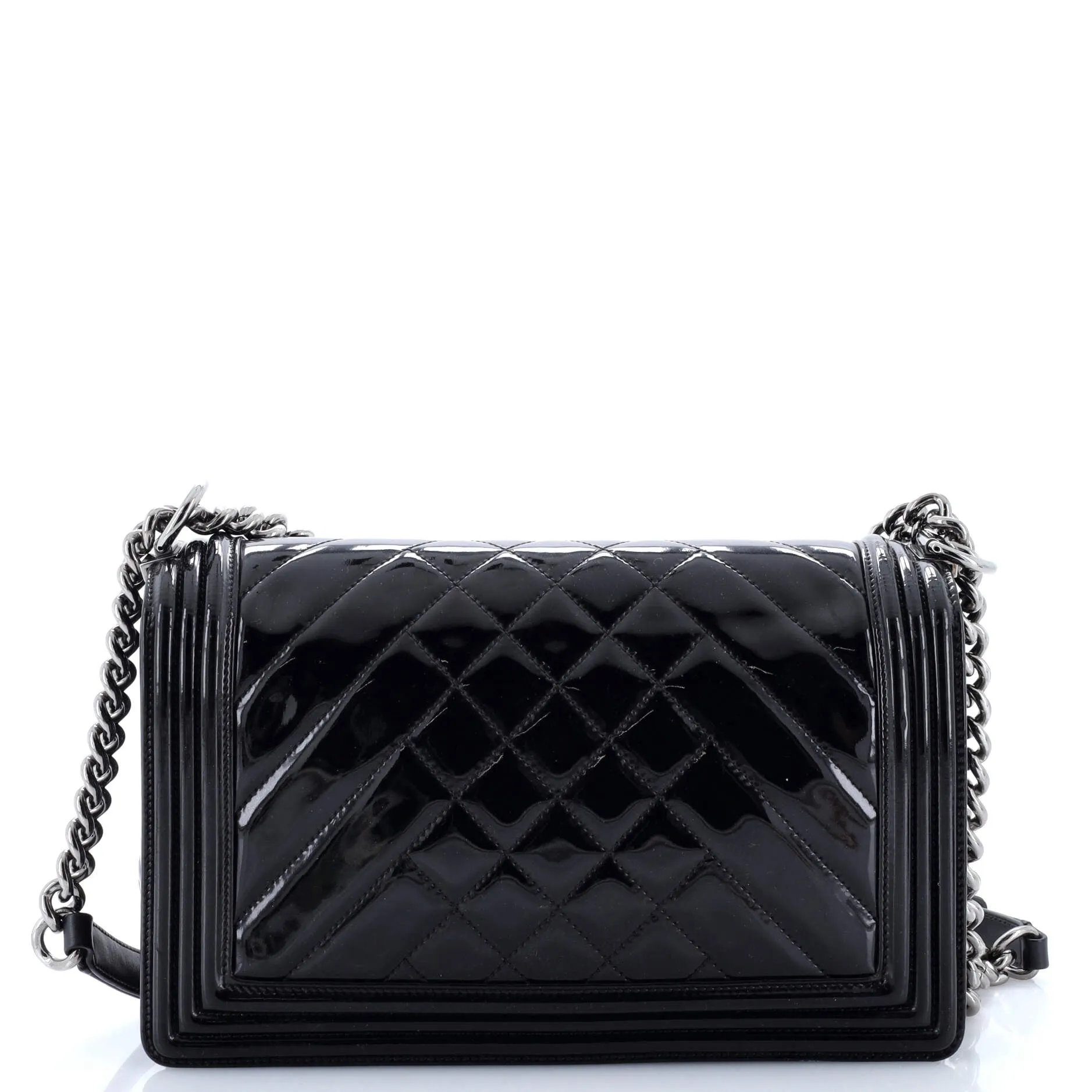 Chanel Boy Flap Bag Chevron Patent New