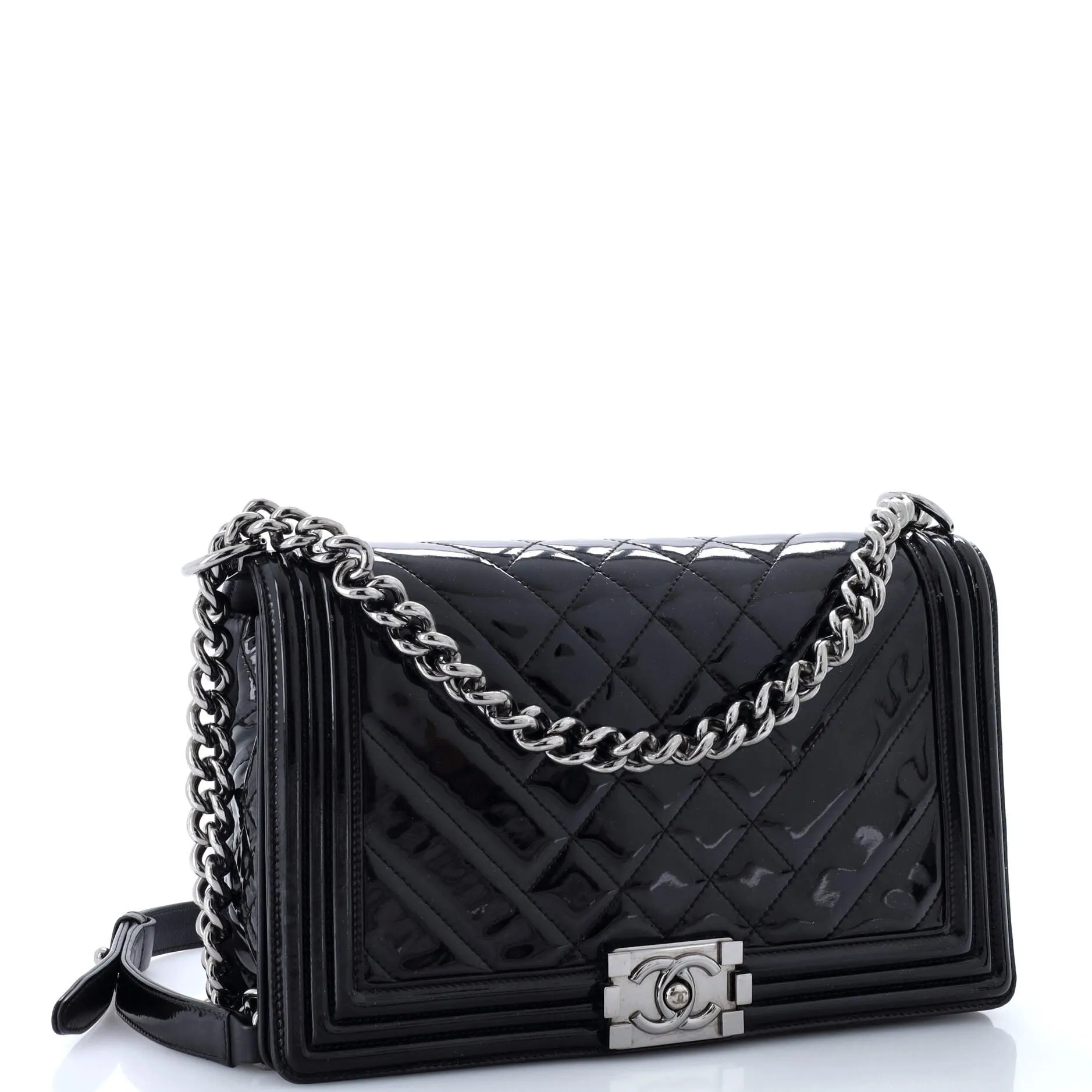 Chanel Boy Flap Bag Chevron Patent New