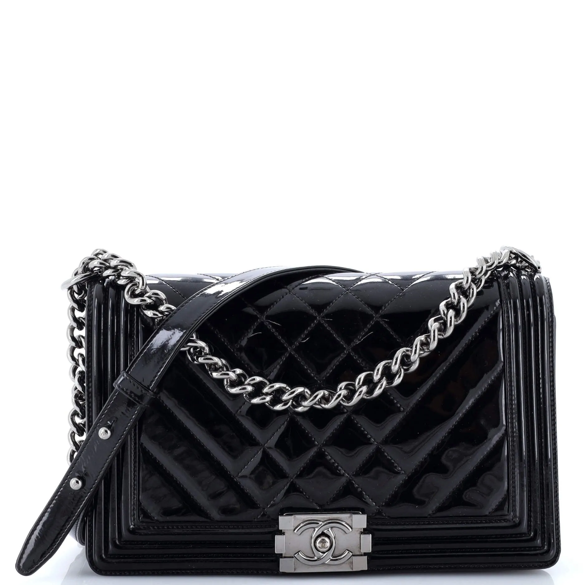 Chanel Boy Flap Bag Chevron Patent New