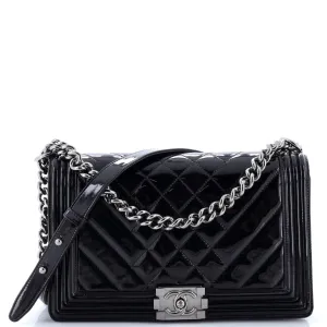 Chanel Boy Flap Bag Chevron Patent New