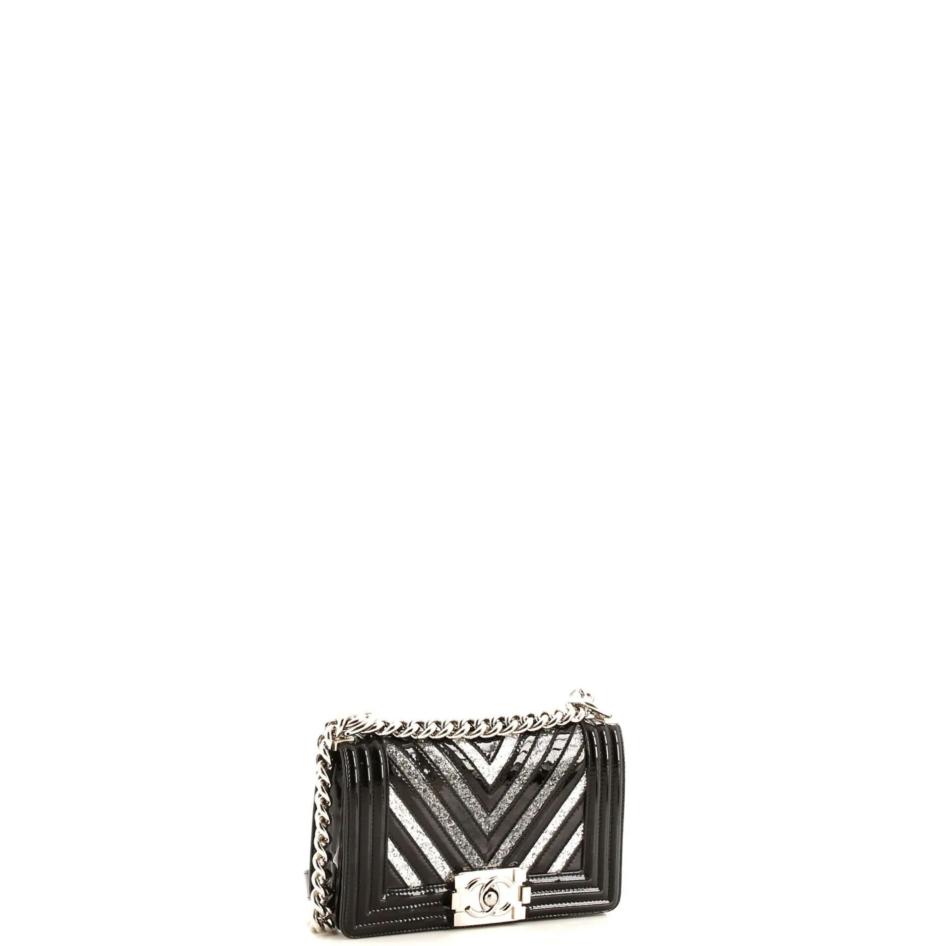 Chanel Boy Flap Bag Chevron Patent With