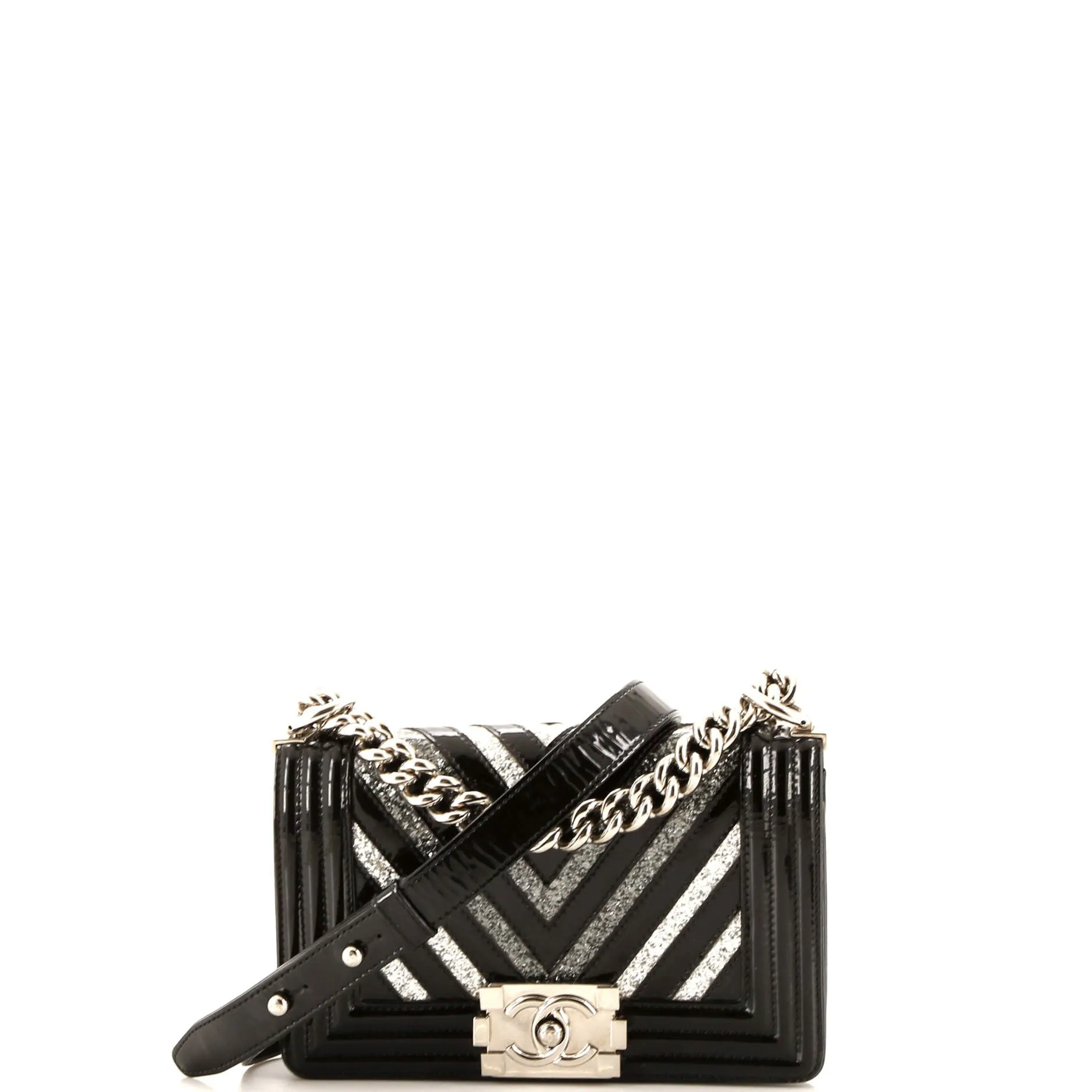 Chanel Boy Flap Bag Chevron Patent With