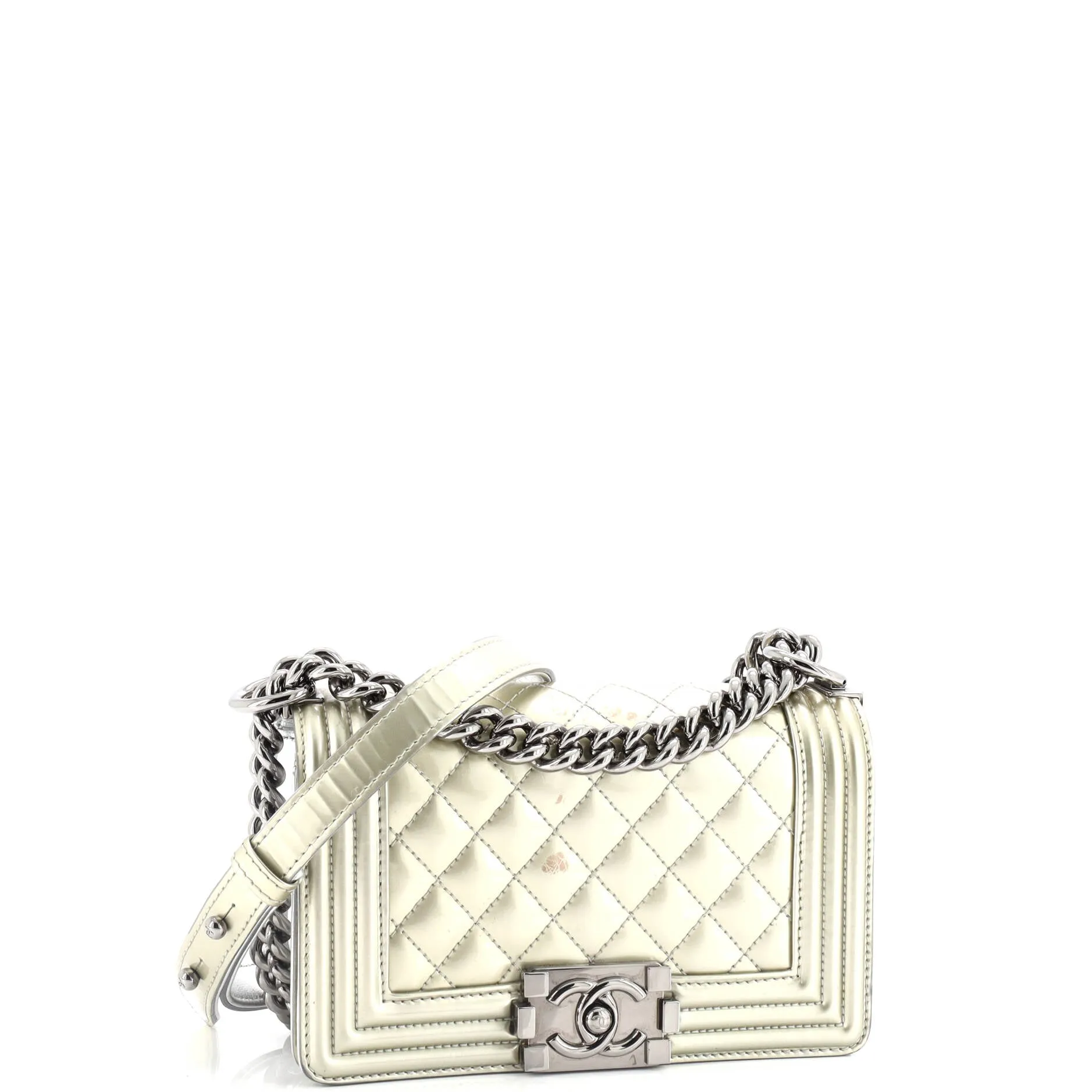 Chanel Boy Flap Bag Quilted Patent Small