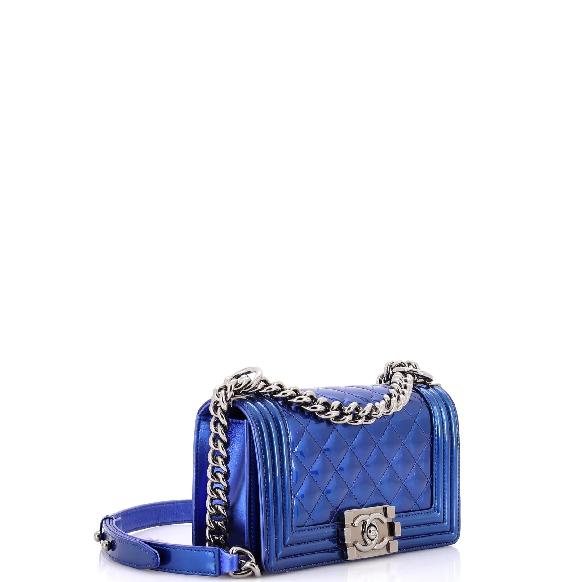 Chanel Boy Flap Bag Quilted Patent Small