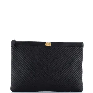 Chanel Boy O Case Clutch Chevron Caviar